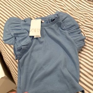 Blue Zara ruffle sleeve top